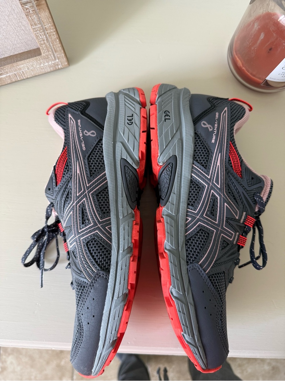 Asics Dark Gray and Coral Pink Trail Running Sneakers - Picture 13 of 13
